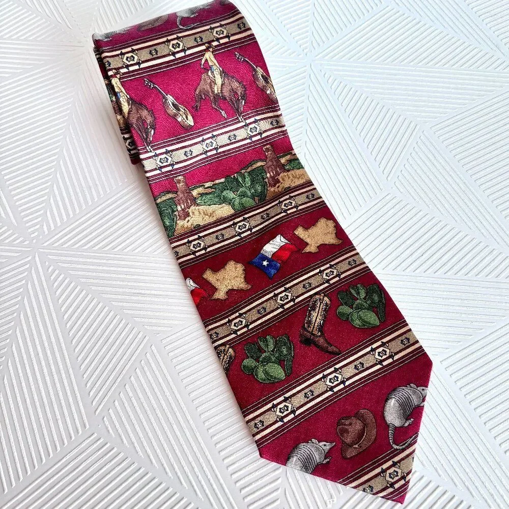 Texas Western Rodeo 100% Silk Novelty Tie Cowboy Boots Cactus State Puritan
